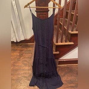 Navy maxi dress with detail and tie waist
